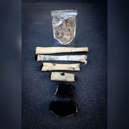 Ugly Chews bundle with freeze dried liver bites and hide rolls
